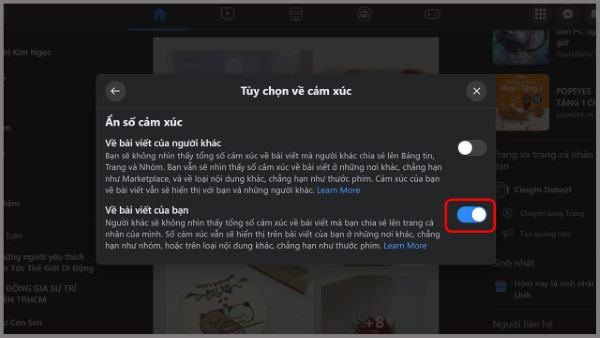 Bật tính năng ẩn số lượt thích trên bài viết tại mục "Về bài viết của bạn"