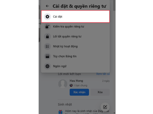 Chọn tiếp Cài đặt