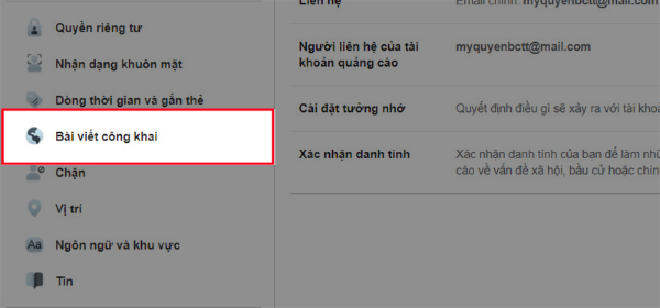 Chọn vào Bài viết công khai từ menu bên trái