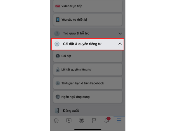 Chọn Cài đặt và quyền riêng tư
