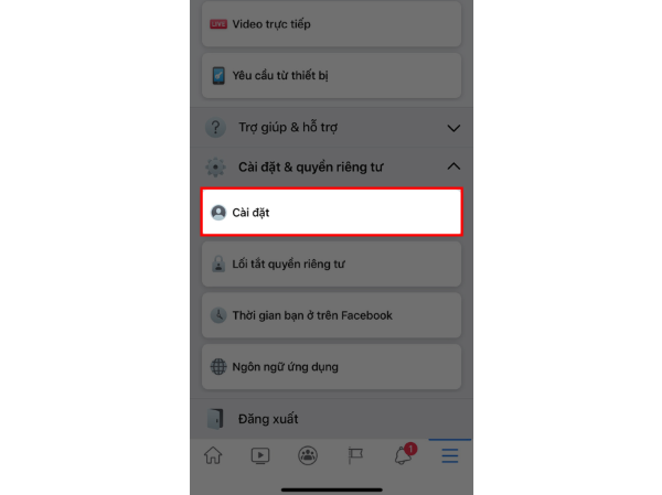 Chọn vào Cài đặt