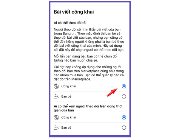 Chọn chế độ Công khai