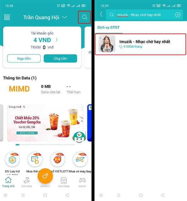 Nhấn chọn vào biểu tượng Kính lúp