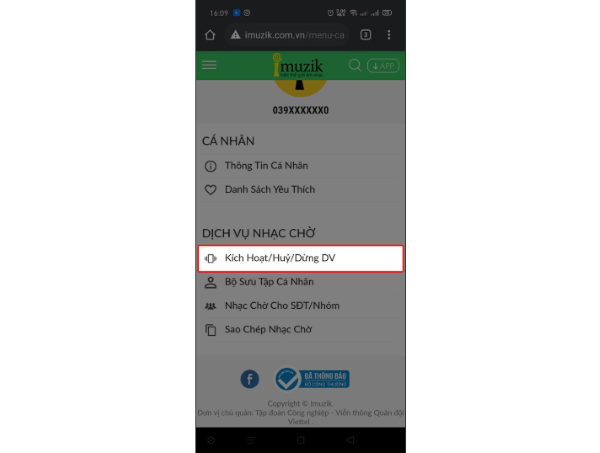 Nhấn chọn Kích Hoạt/Hủy/Dừng DV