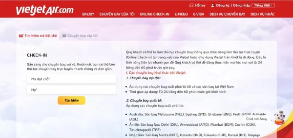 Nhập Mã đặt chỗ và Họ của bạn rồi nhấn “Tìm kiếm”