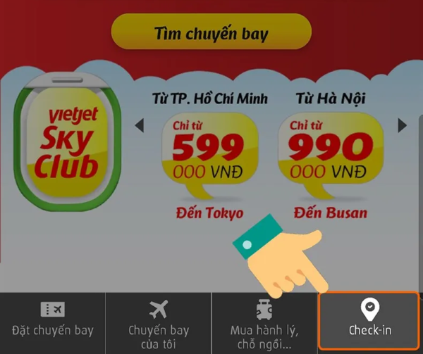 Chọn vào mục “Check in” tại góc dưới bên phải màn hình