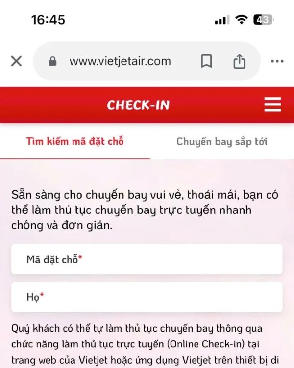 Truy cập vào cổng check-in online Vietjet
