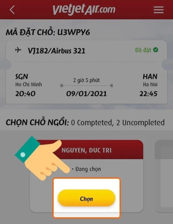 Chọn vị trí ghế ngồi mong muốn