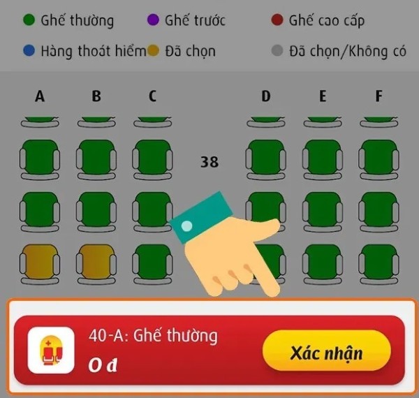 Nhấn “Xác nhận” để hoàn tất chọn ghế