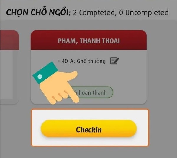 Kiểm tra lại các thông tin chuyến bay và nhấn “Checkin”