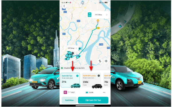 Nhập địa điểm muốn đến, ứng dụng sẽ hiện 2 loại xe lựa chọn