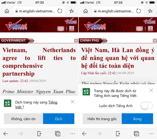 Chuyển sang Google Chrome hoặc Microsoft Edge để dịch nội dung