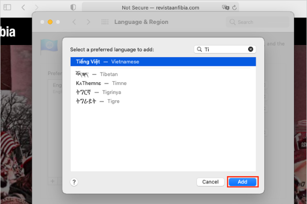 Nhấn “Thêm” để tích hợp ngôn ngữ bạn muốn vào hệ thống