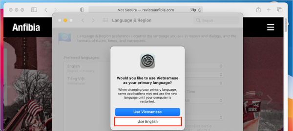 Hệ thống hỏi có muốn đặt ngôn ngữ đó làm ngôn ngữ chính không