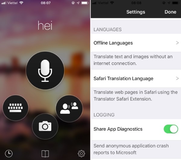 Nếu muốn thay đổi ngôn ngữ, mở ứng dụng Microsoft Translator