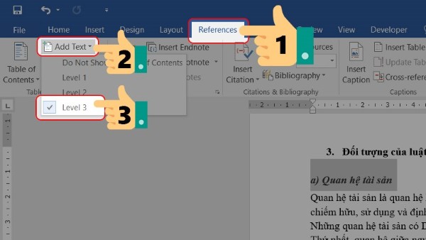 Xác định các mục con Heading 3 (Level 3)