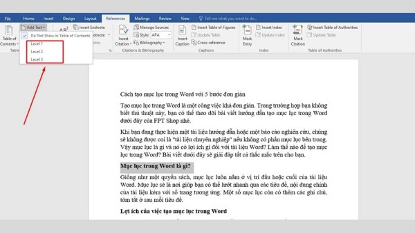 Đánh dấu các tiêu đề của các mục lớn và tiêu đề con