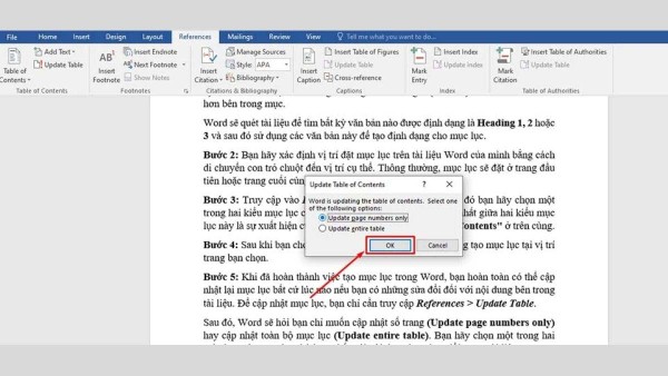 Điều chỉnh lại kiểu dáng hoặc bố cục của mục lục theo ý muốn