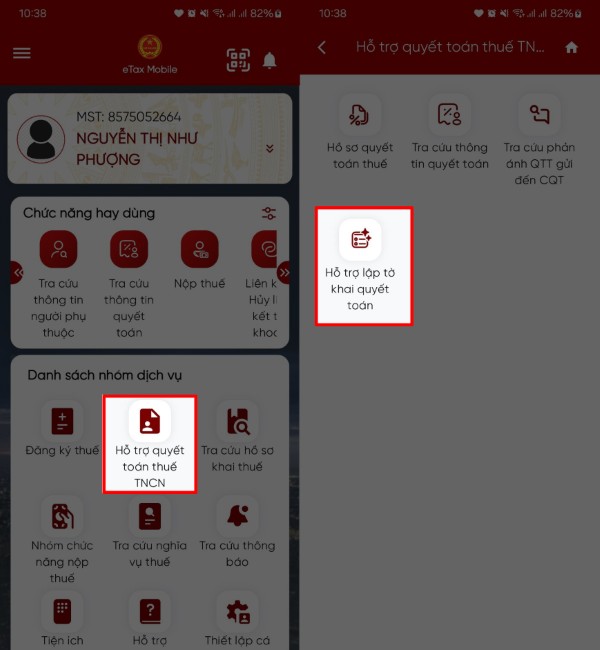 Chọn Hỗ trợ lập tờ khai quyết toán 