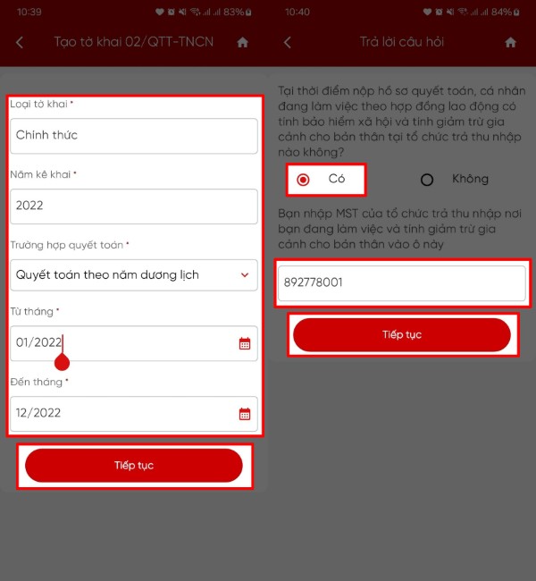 Khai báo thông tin thời gian và nơi làm việc