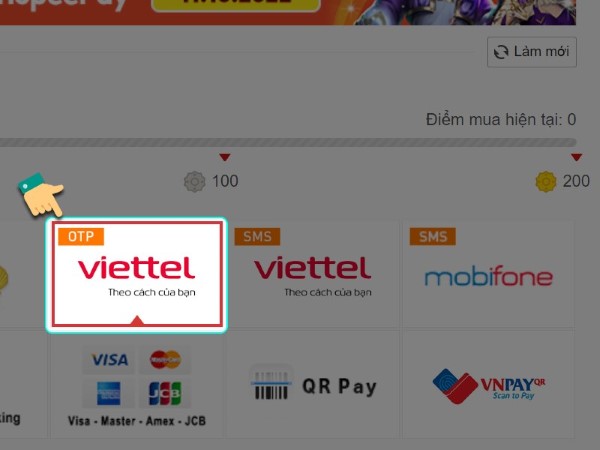 Chọn “Nạp qua SMS/OTP”