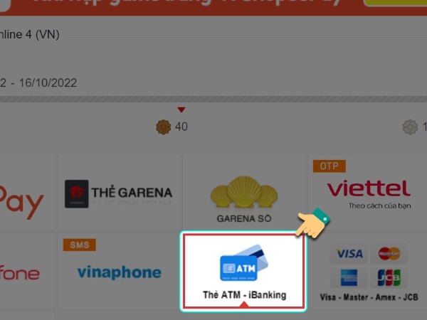 Chọn “Thanh toán bằng thẻ ATM”