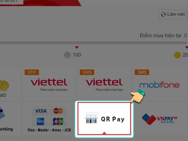 Chọn phương thức nạp QR Pay