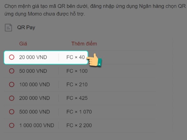 Chọn mệnh giá phù hợp