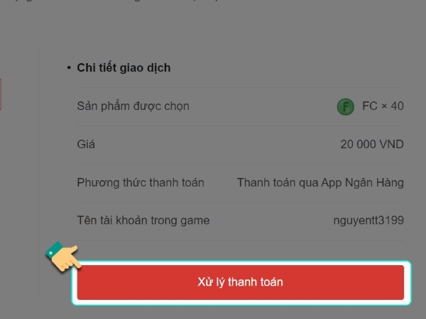 Chọn Xử lý thanh toán và mở ứng dụng ngân hàng để quét mã