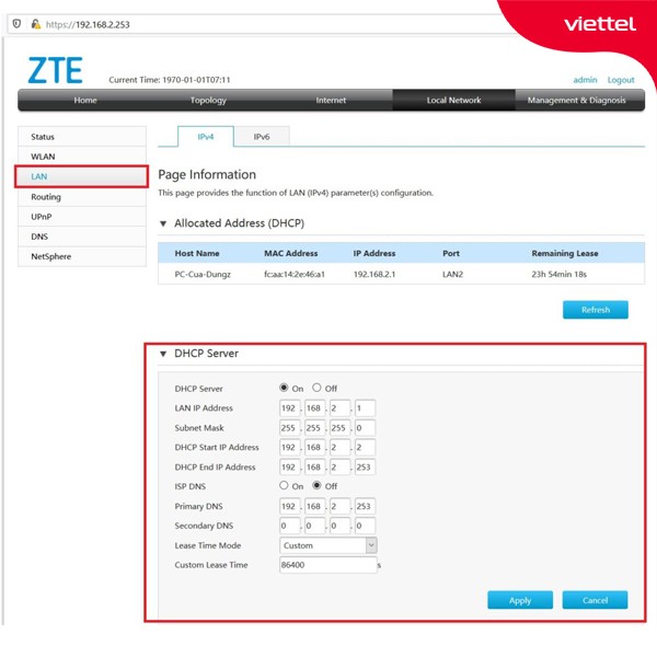 Vào LAN chọn IPv4 và chọn dải IP mới