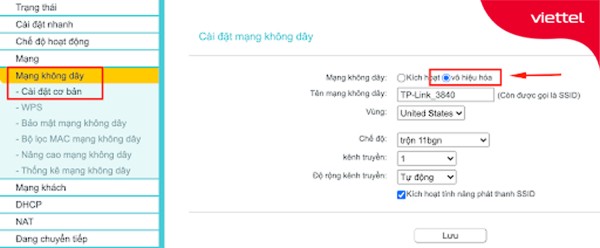 Chọn “Vô hiệu hóa” để ngắt sóng Wifi gốc