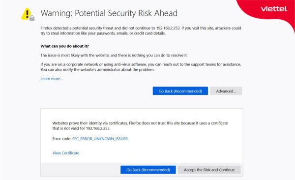  Chọn Advanced và chọn Accept Risk