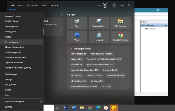 Nhấn tổ hợp Windows + X và chọn Device Manager