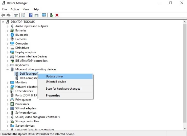 Chọn Update driver để cập nhật