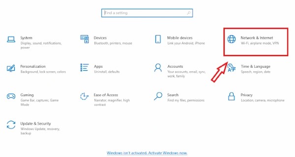 Tìm và chọn mục Mạng & Internet (Network & Internet)