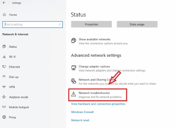 Chọn Trình khắc phục sự cố mạng (Network troubleshooter)