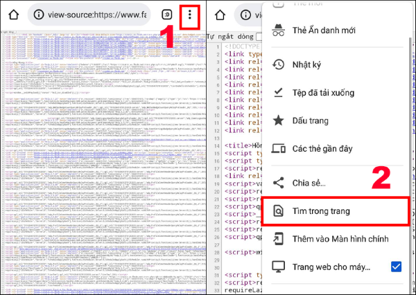 Chọn mục Tìm trong trang