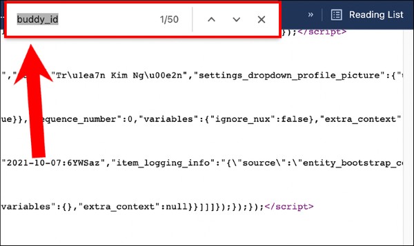 Nhập từ khóa "buddy_id" trên thanh tìm kiếm rồi nhấn Enter