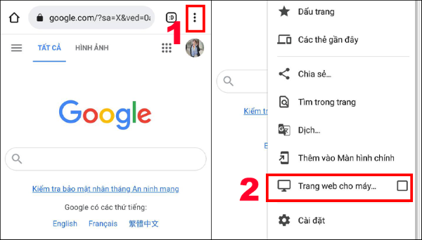 Chọn vào Trang web cho máy tính