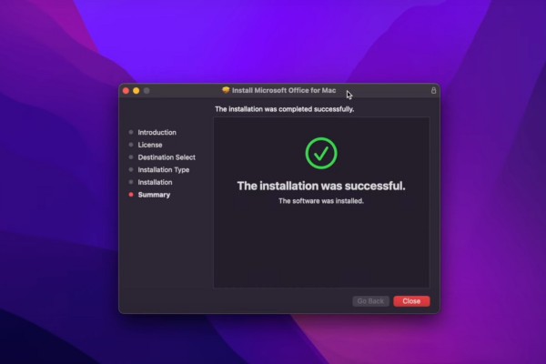 Màn hình sẽ hiển thị thông báo The installation was successful