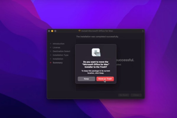 Nhấn Close, sau đó chọn Move to Trash để xóa tệp