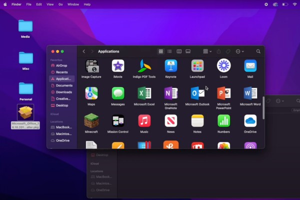Mở Finder, vào Applications, bạn sẽ thấy danh sách các ứng dụng Microsoft Office