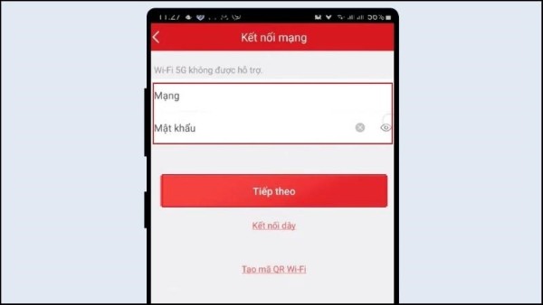 Nhập mật khẩu kết nối mạng