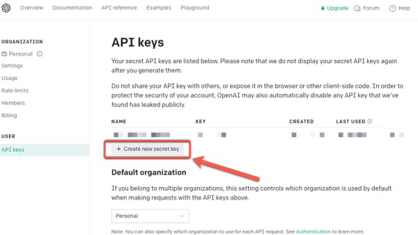 Nhấn vào nút Create new secret key