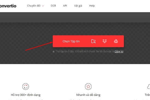 Truy cập trang Convertio.co > Nhấn vào “Chọn Tệp tin”