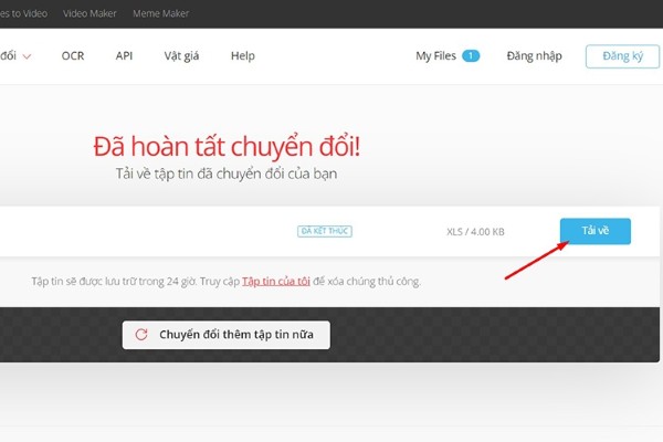 Nhấn “Tải về” để lưu file Excel vào thiết bị