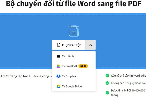 Nhấn vào “CHỌN CÁC TỆP” để tải file Word từ thiết bị
