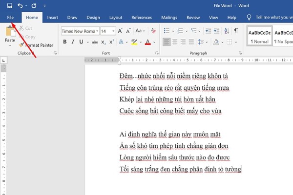 Trên thanh Menu, chọn tab File