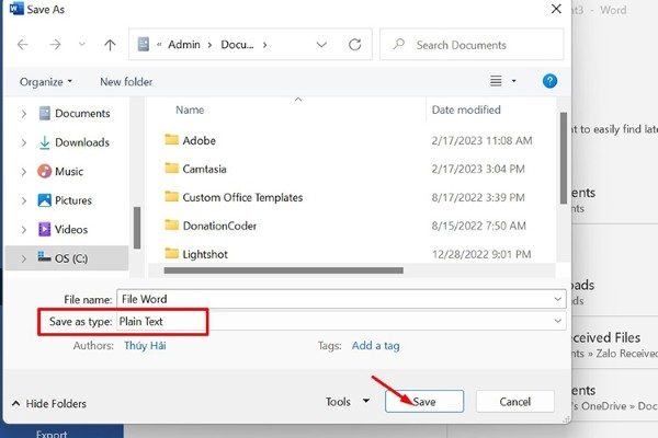 Chọn Plain Text rồi nhấn Save
