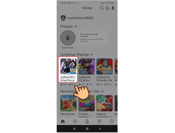 Mở game Roblox, chọn game King Legacy (King Piece)